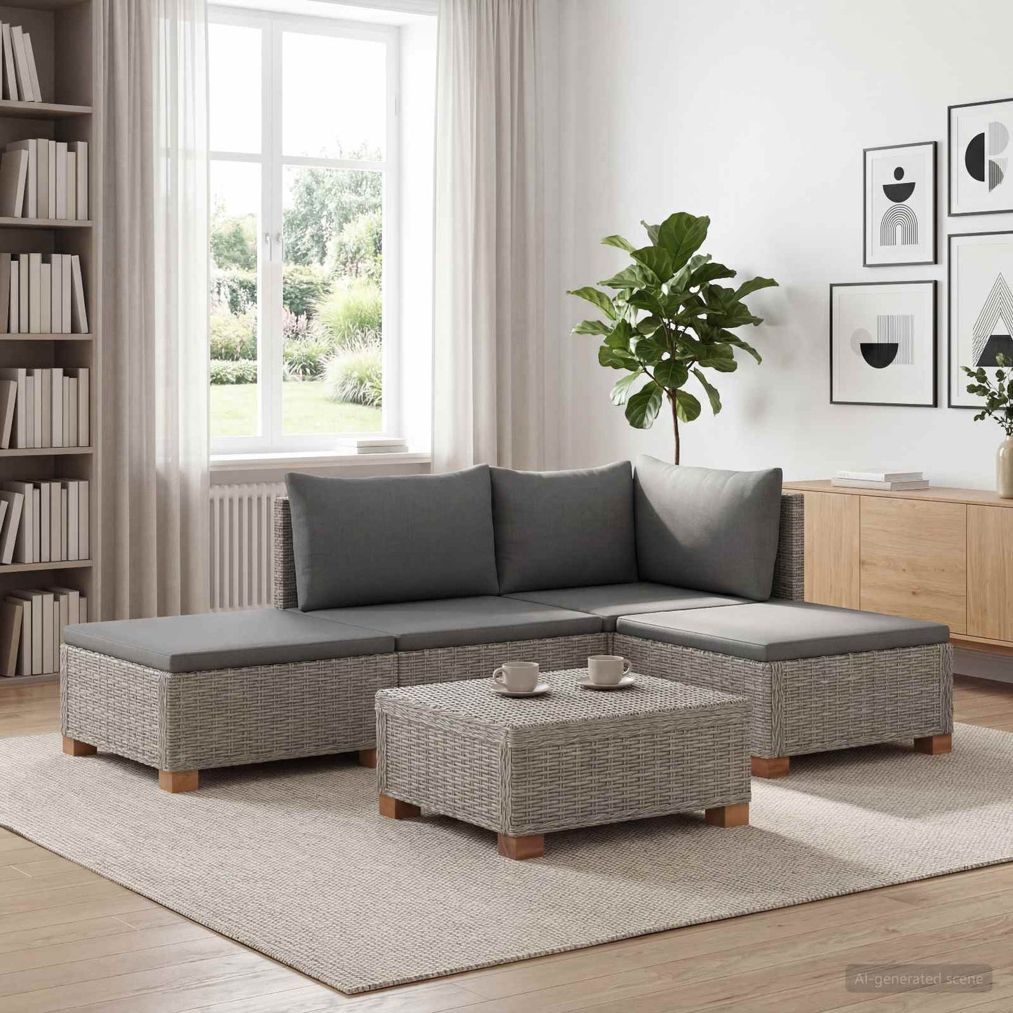 4 pcs Rattan Lounge Set with Cushions GENDT Natural Rattan