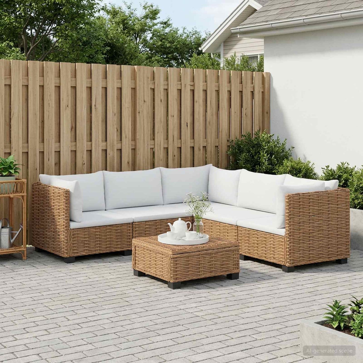 6 pcs Rattan Lounge Set with Cushions GENDT Natural Rattan