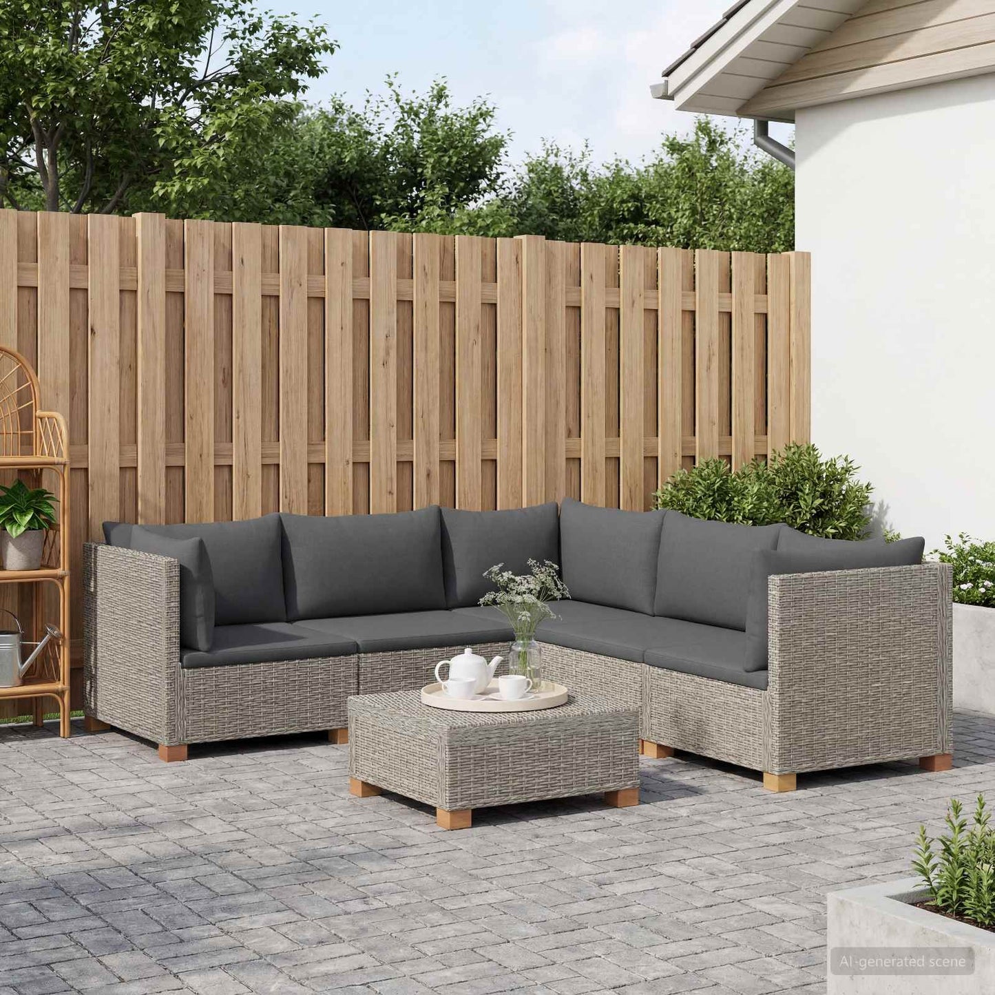 6 pcs Rattan Lounge Set with Cushions GENDT Natural Rattan