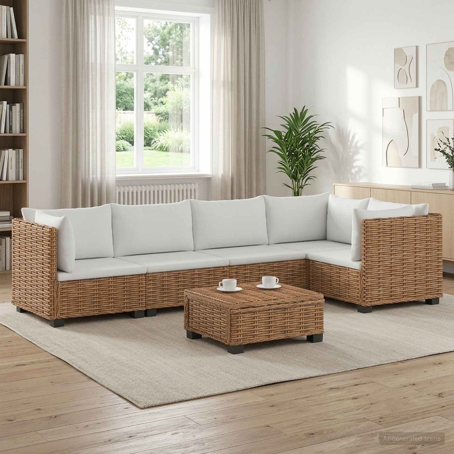 6 pcs Rattan Lounge Set with Cushions GENDT Natural Rattan