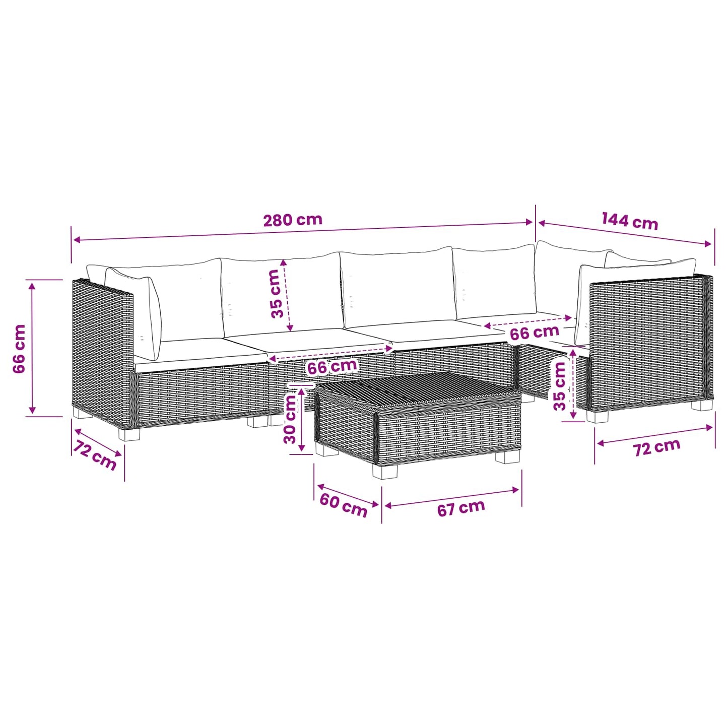6 pcs Rattan Lounge Set with Cushions GENDT Natural Rattan