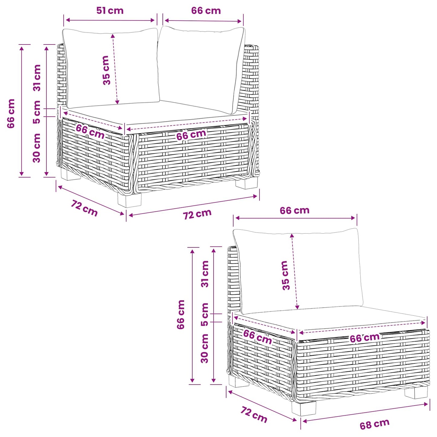 3 pcs Rattan Lounge Set with Cushions GENDT Natural Rattan