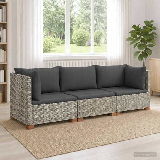 3 pcs Rattan Lounge Set with Cushions GENDT Natural Rattan