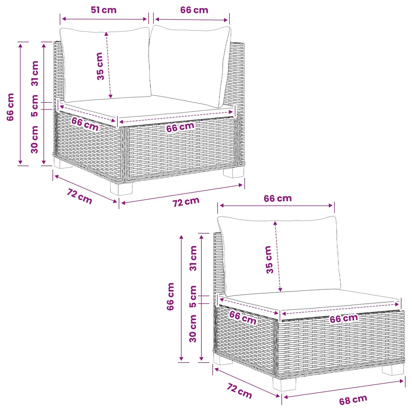 4 pcs Rattan Lounge Set with Cushions GENDT Natural Rattan