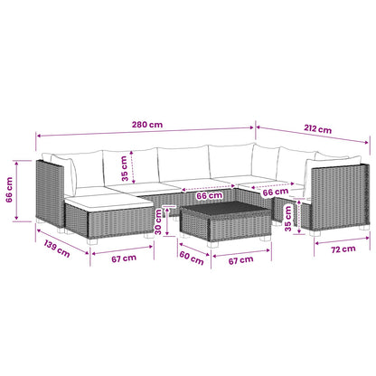 8 pcs Rattan Lounge Set with Cushions GENDT Natural Rattan