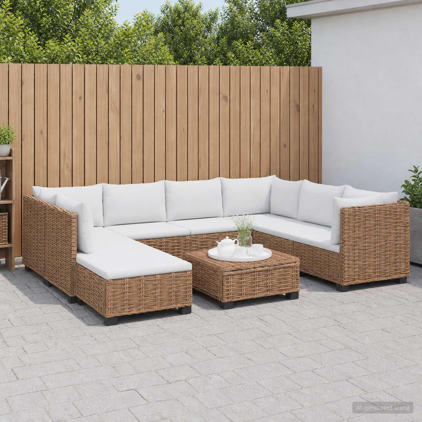 9 pcs Rattan Lounge Set with Cushions GENDT Natural Rattan