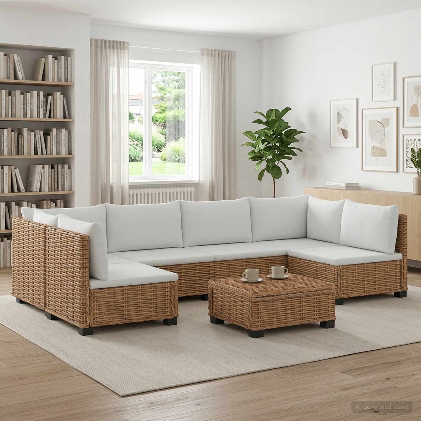7 pcs Rattan Lounge Set with Cushions GENDT Natural Rattan