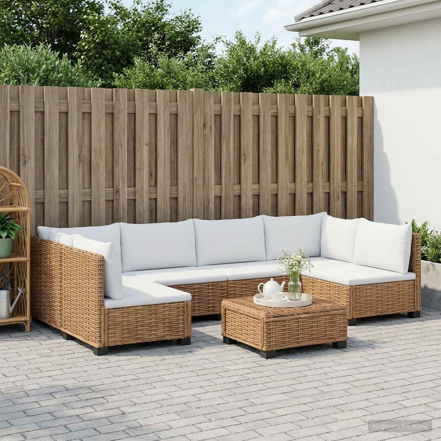 7 pcs Rattan Lounge Set with Cushions GENDT Natural Rattan