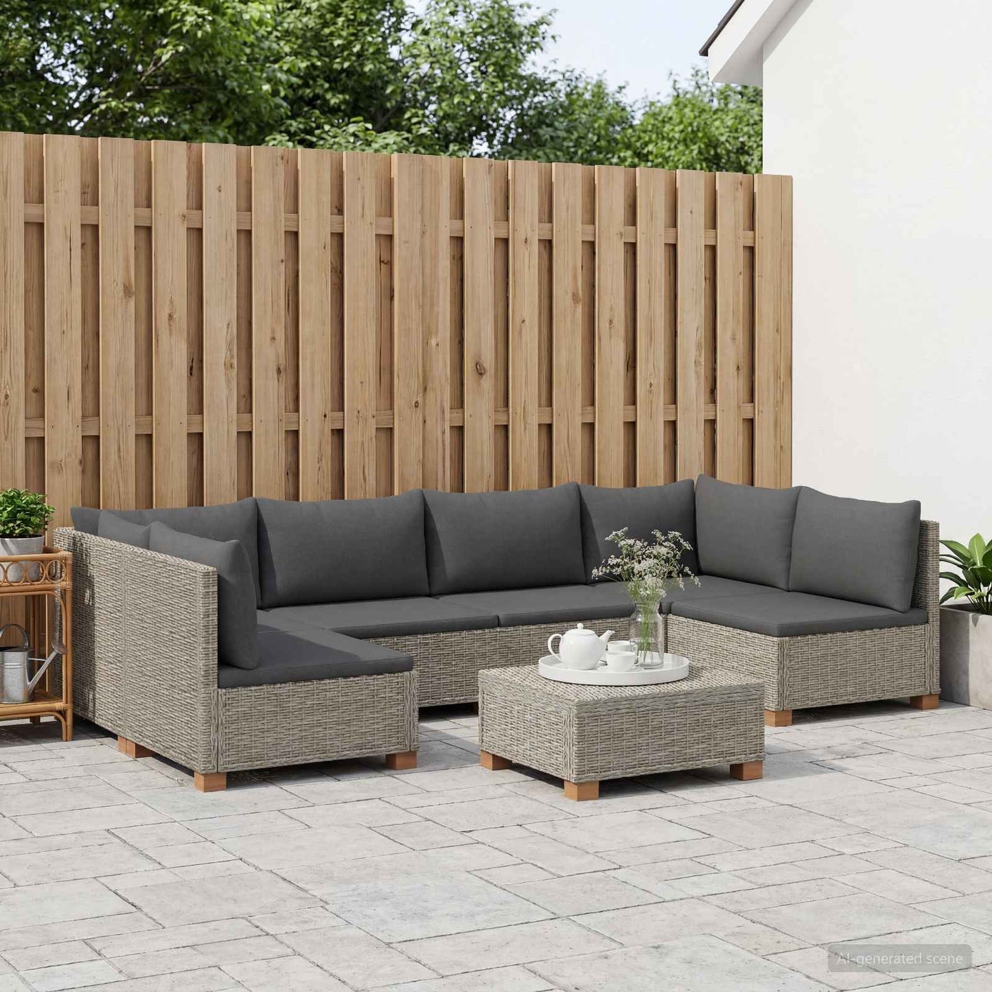 7 pcs Rattan Lounge Set with Cushions GENDT Natural Rattan