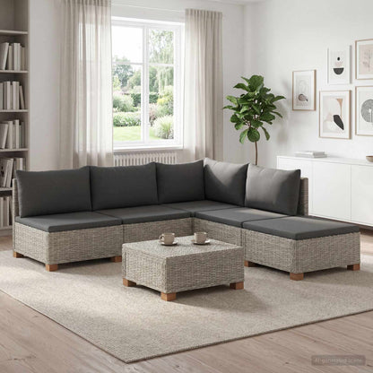 6 pcs Rattan Lounge Set with Cushions GENDT Natural Rattan