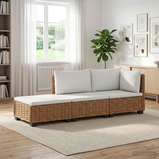 3 pcs Rattan Lounge Set with Cushions GENDT Natural Rattan