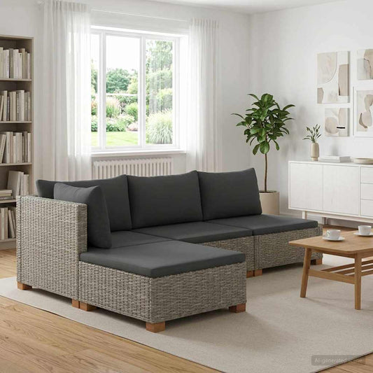 3 pcs Rattan Lounge Set with Cushions GENDT Natural Rattan