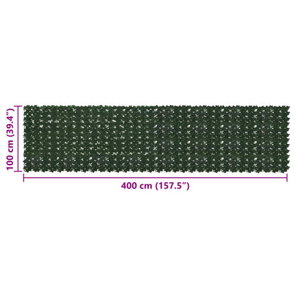 Balcony Screen with Leaves Dark Green 400 x 100 cm
