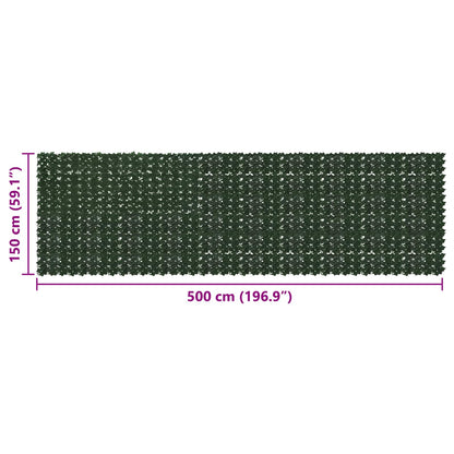 Balcony Screen with Leaves Dark Green 500 x 150 cm