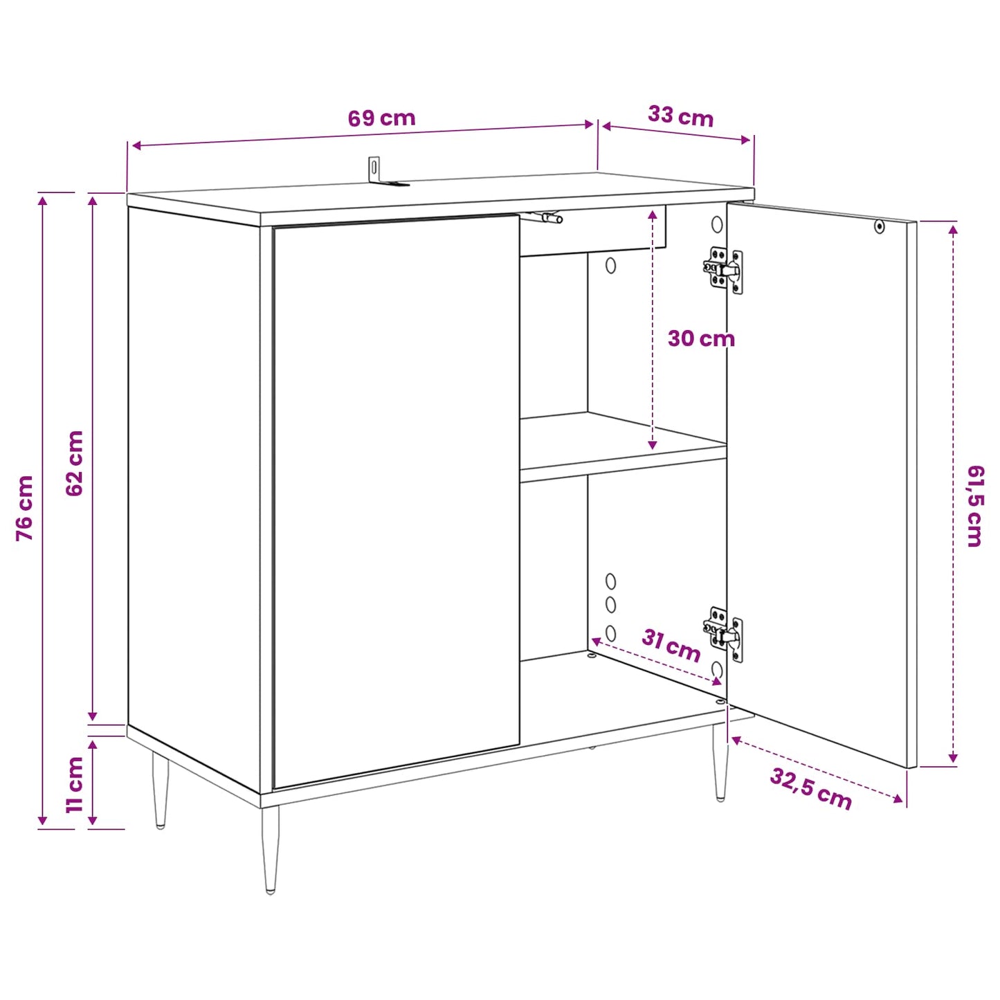 Sideboard GENNEP Black Oak 69 x 33 x 76 cm Engineered Wood