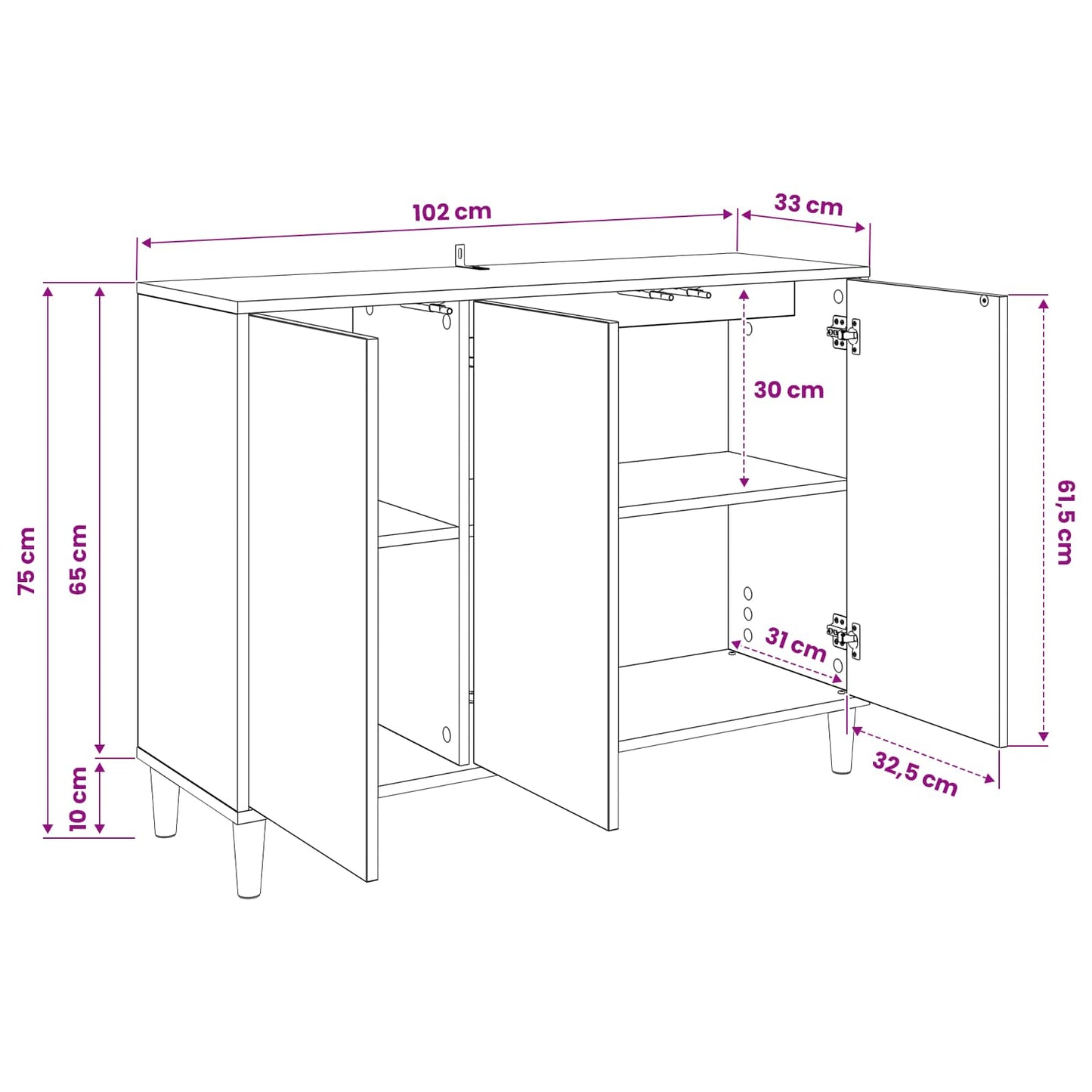 Sideboard RHENEN Sonoma 102 x 33 x 75 cm Engineered Wood