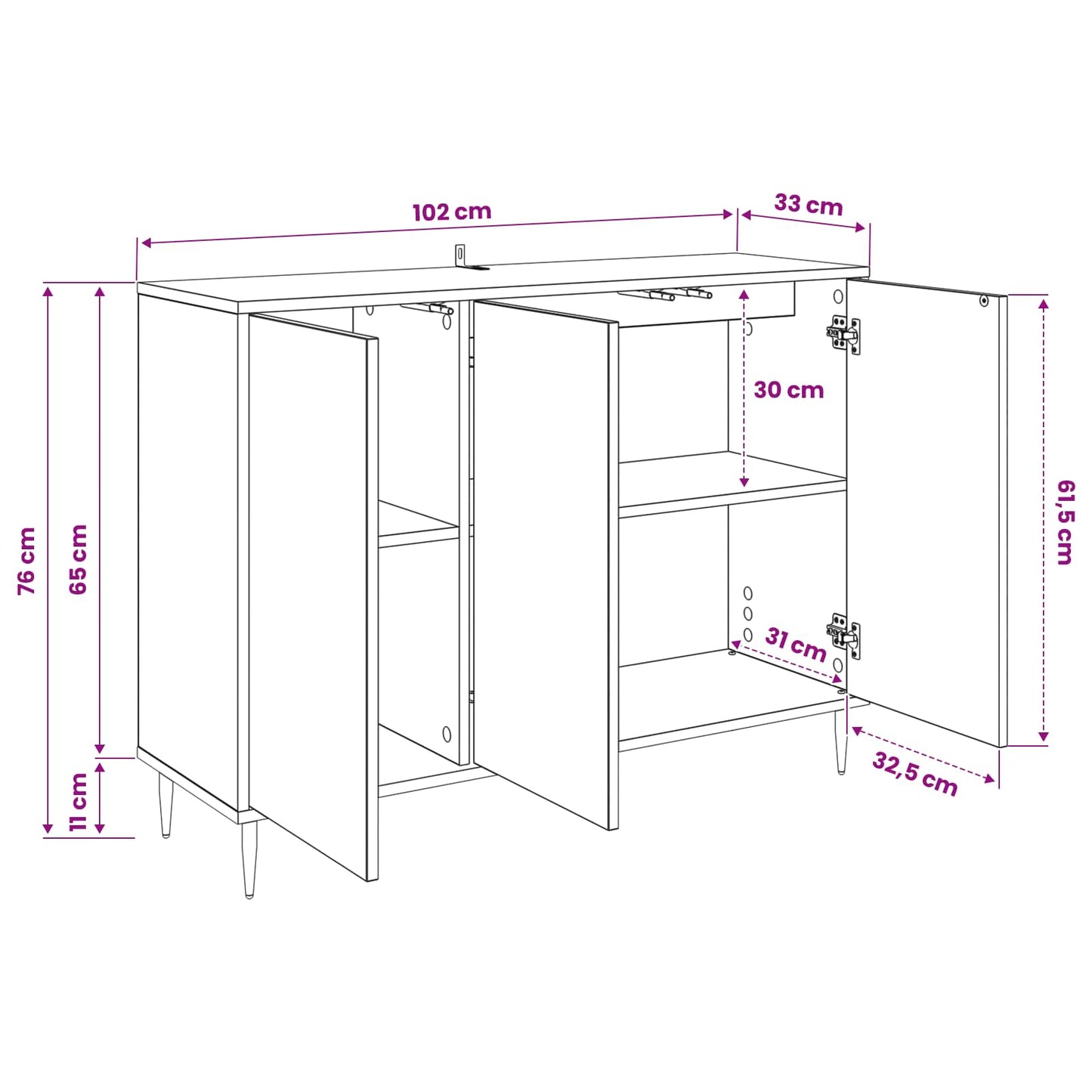 Sideboard HANAU Black Oak 102 x 33 x 76 cm Engineered Wood