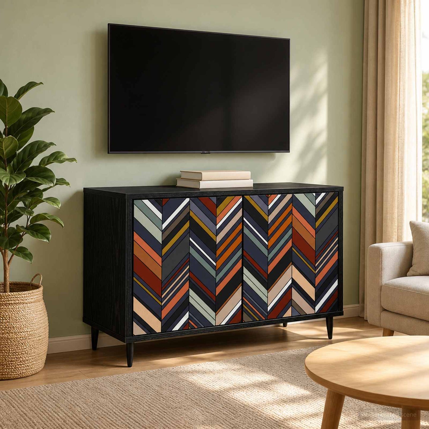 TV Cabinet OMMEN 69 x 33 x 50.5 cm Black Oak Engineered Wood