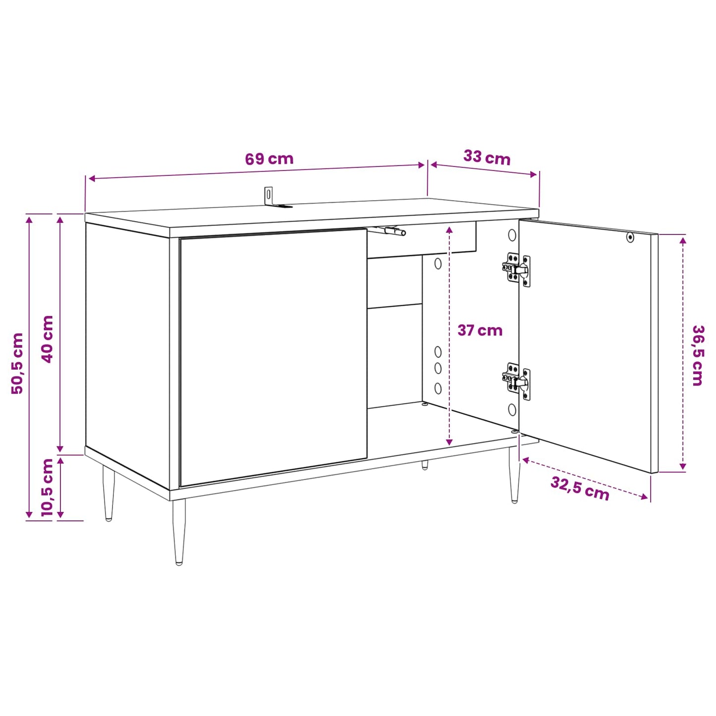 TV Cabinet BONN 69 x 33 x 50.5 cm Black Oak Engineered Wood