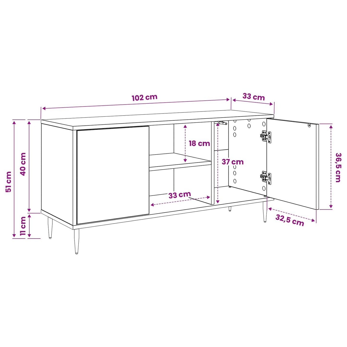 TV Cabinet BONN 102 x 33 x 51 cm Black Oak Engineered Wood