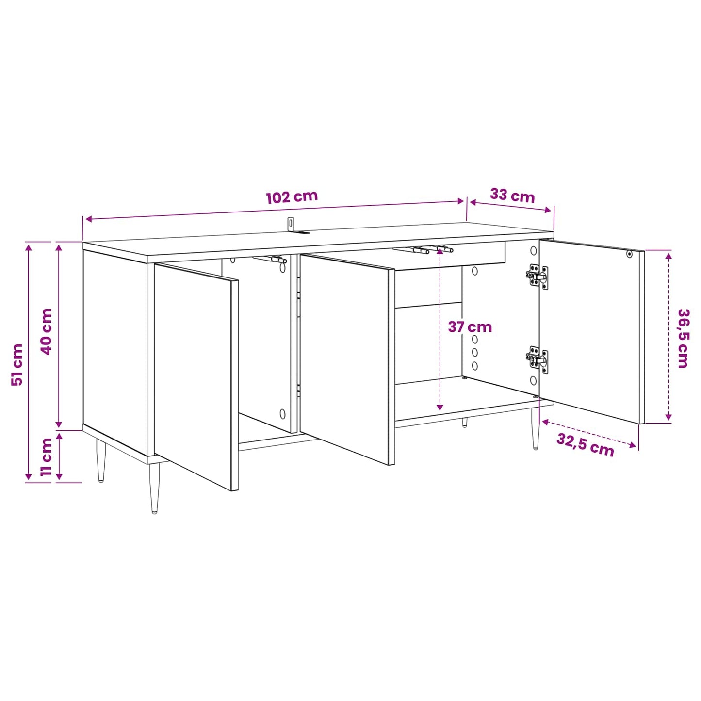 TV Cabinet DOKKUM 102 x 33 x 51 cm Black Oak Engineered Wood