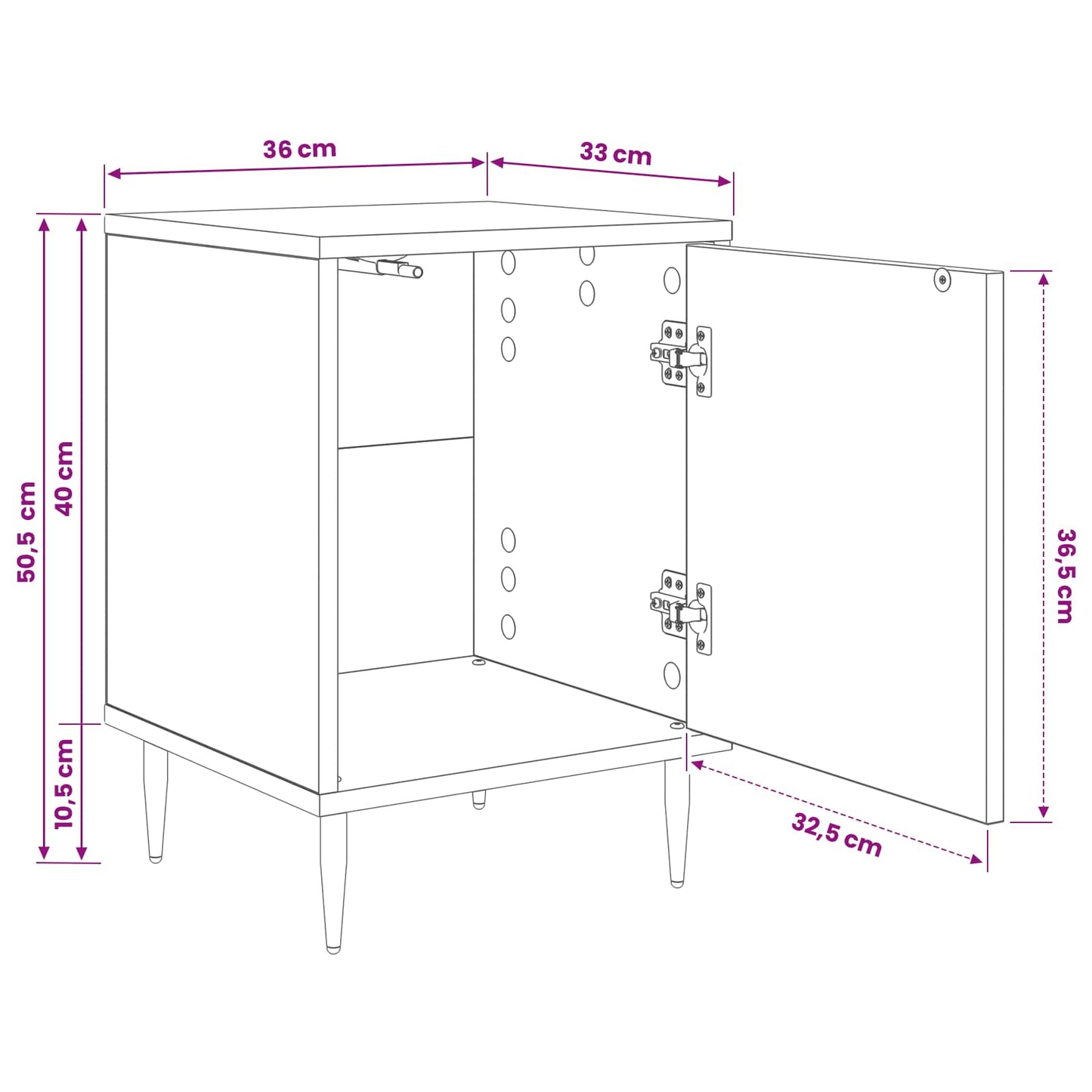 Bedside Cabinet OMMEN 2 pcs Black Oak 36 x 33 x 51 cm