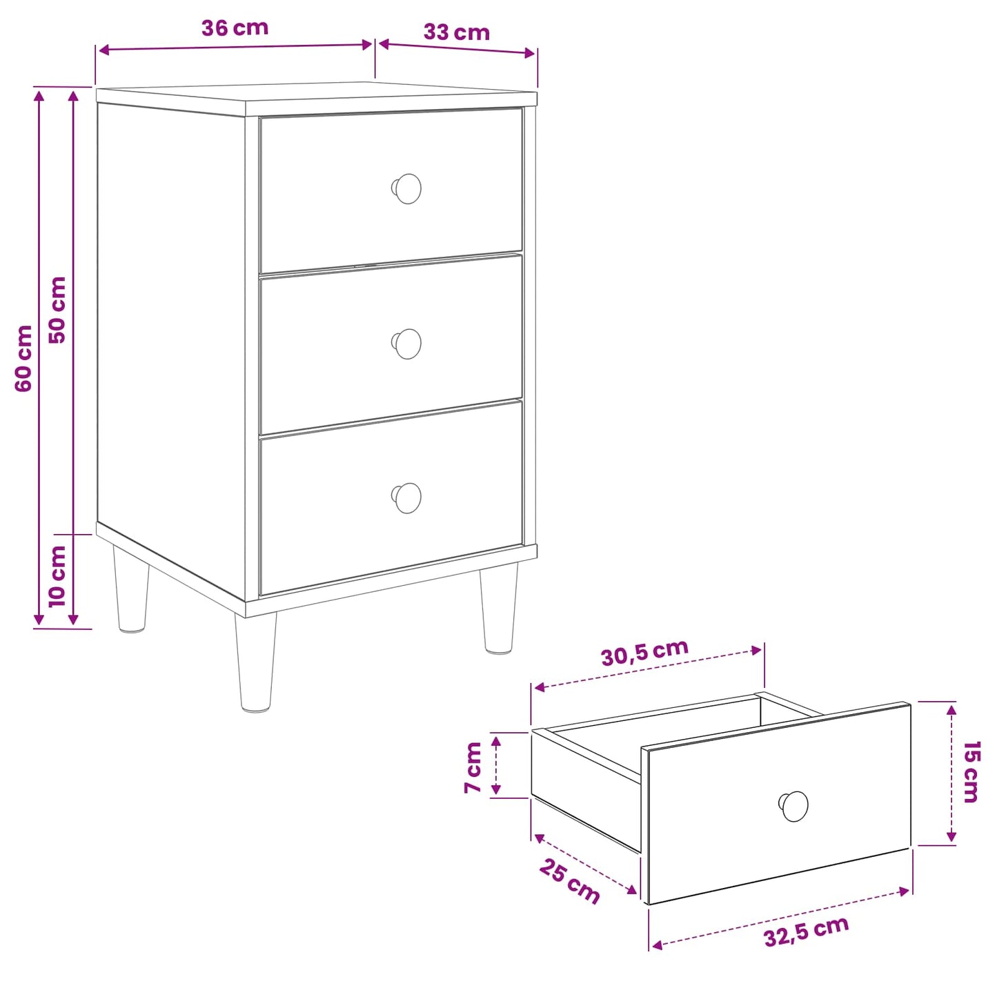 Bedside Cabinet BREMEN 2 pcs Sonoma Oak 36 x 33 x 60 cm