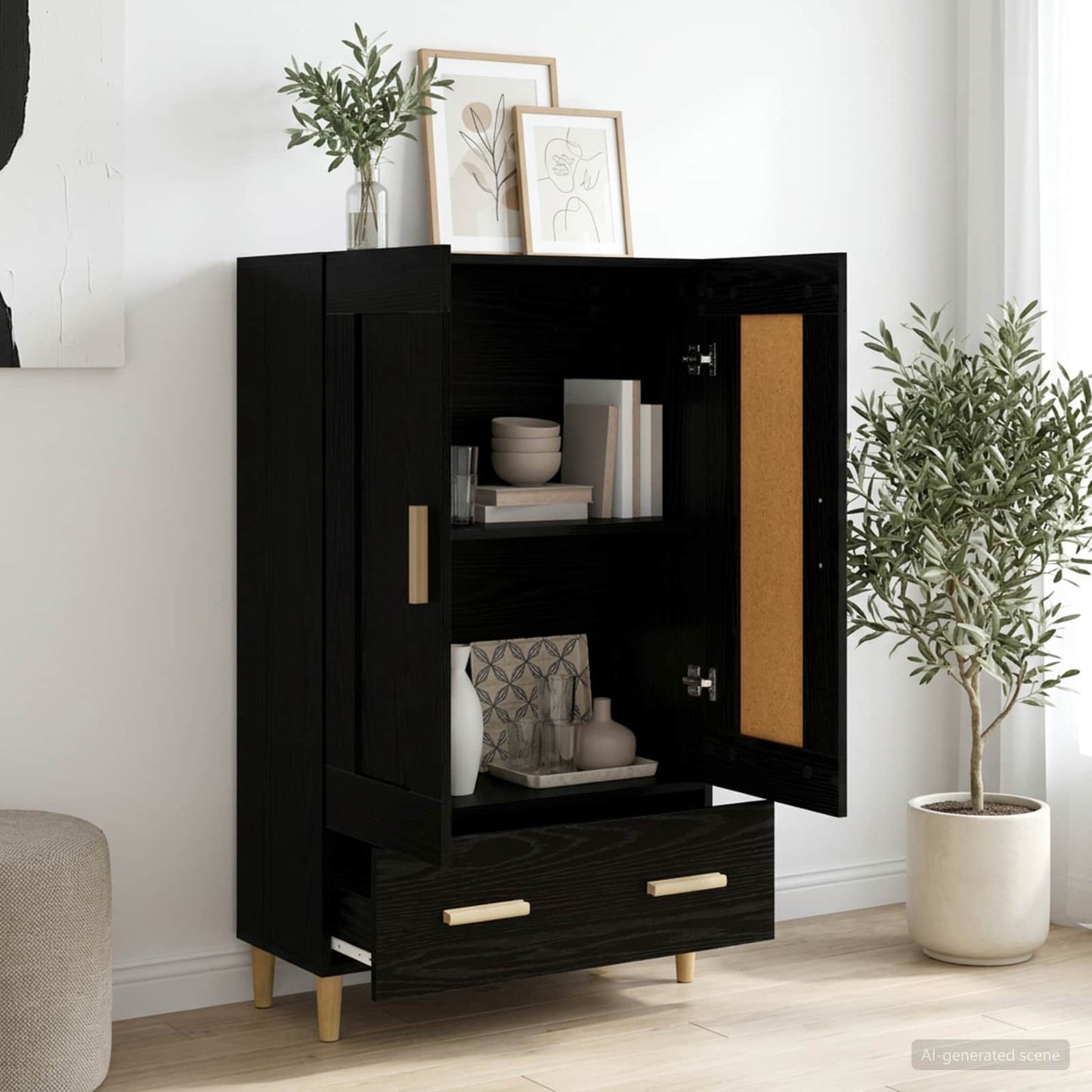 Highboard Black Oak 70 x 31 x 115 cm Engineered Wood