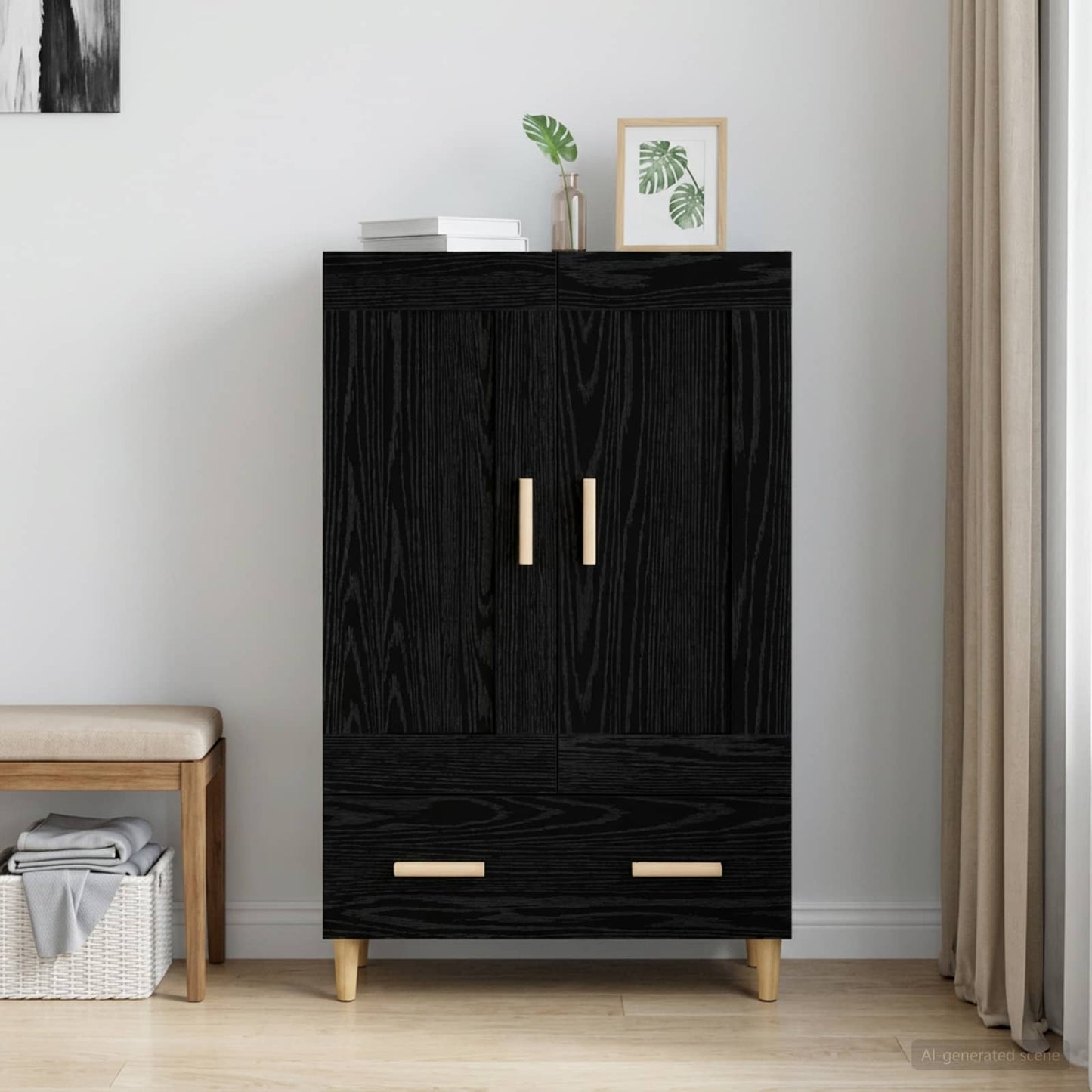 Highboard Black Oak 70 x 31 x 115 cm Engineered Wood