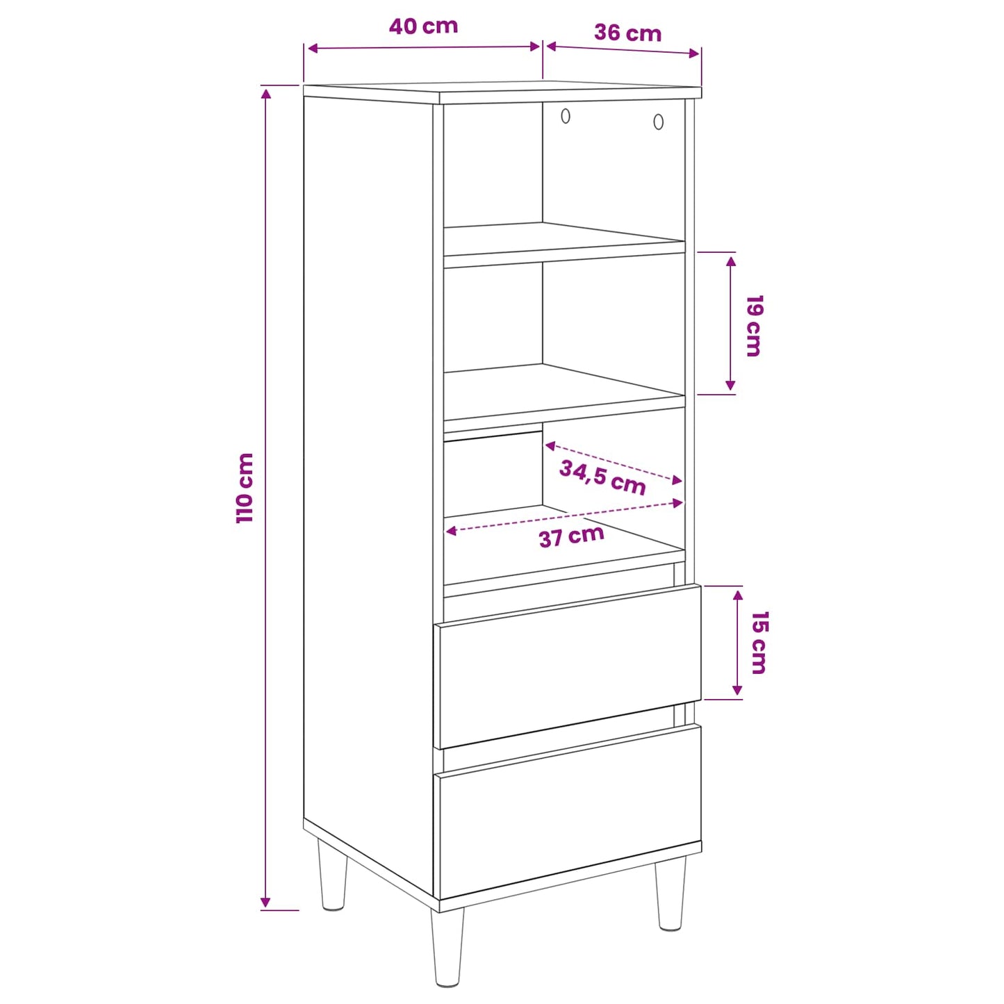 Highboard Old Wood 40 x 36 x 110 cm Engineered Wood
