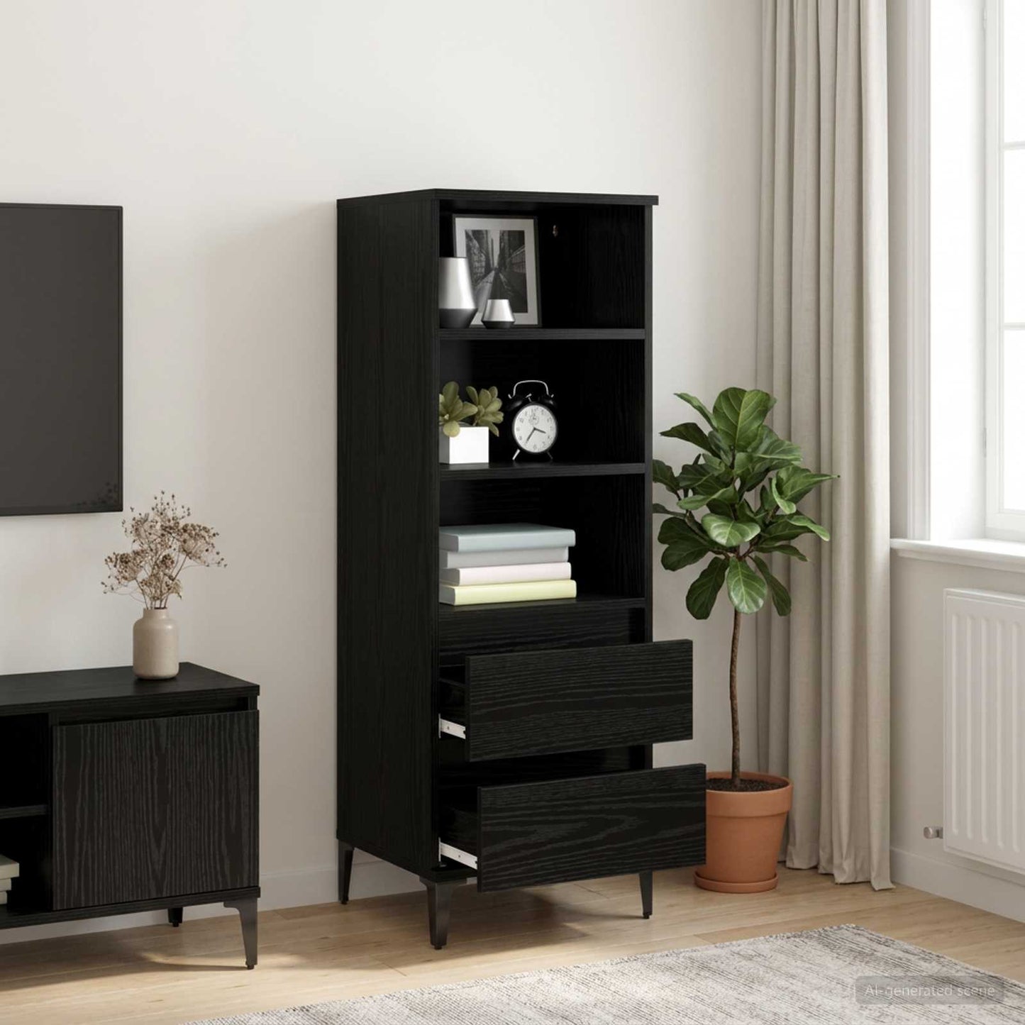 Highboard Black Oak 40 x 36 x 110 cm Engineered Wood
