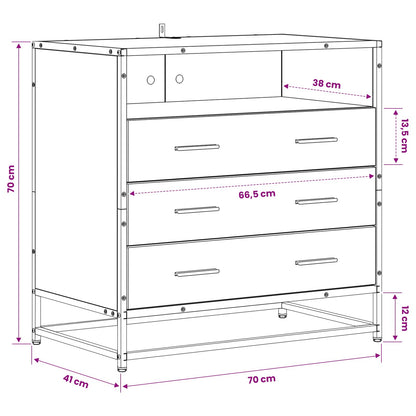 Drawer Cabinet 3-Drawer Black oak 70 x 41 x 70 cm