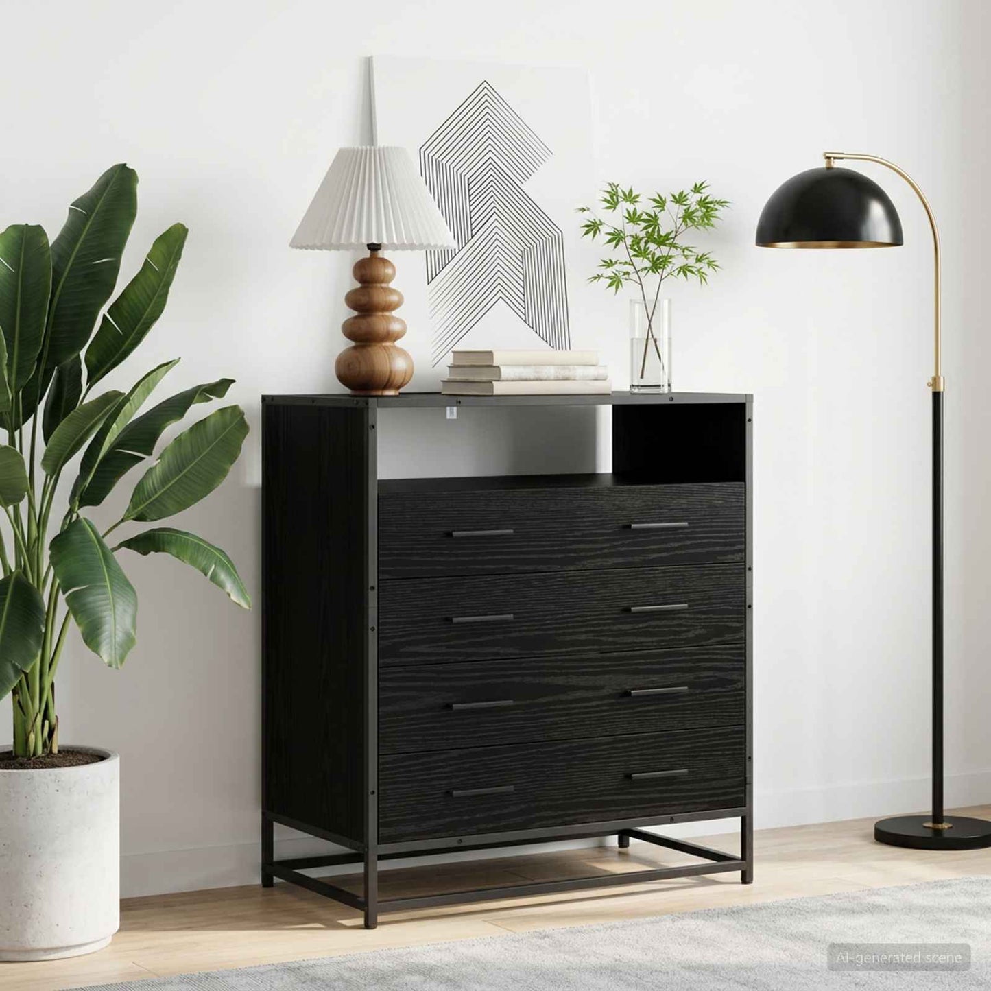 Drawer Cabinet 4-Drawer Black oak 70 x 41 x 83.5 cm