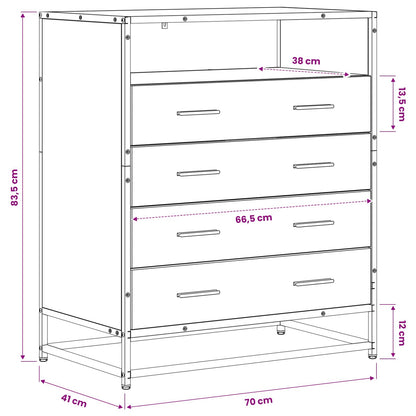 Drawer Cabinet 4-Drawer Black oak 70 x 41 x 83.5 cm