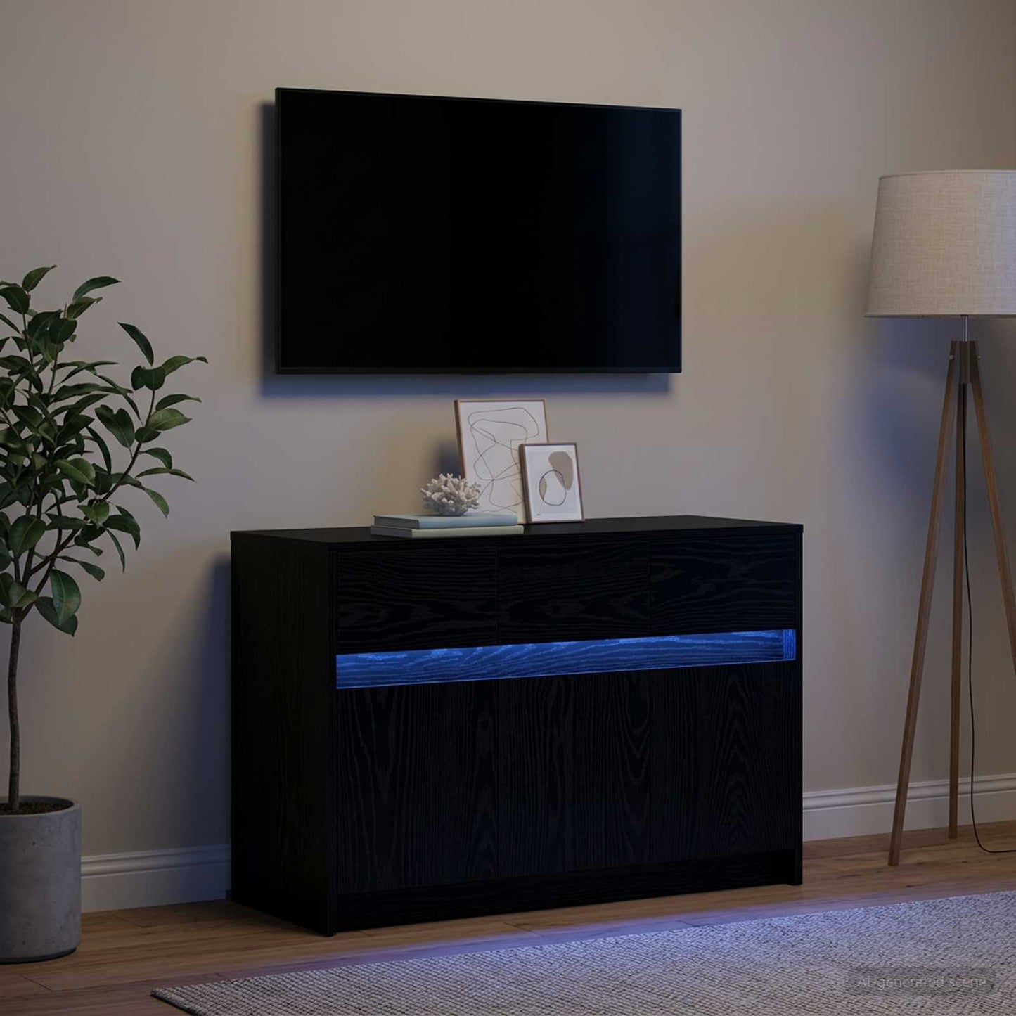 TV Cabinet 91 x 34 x 61 cm Black Oak Engineered Wood