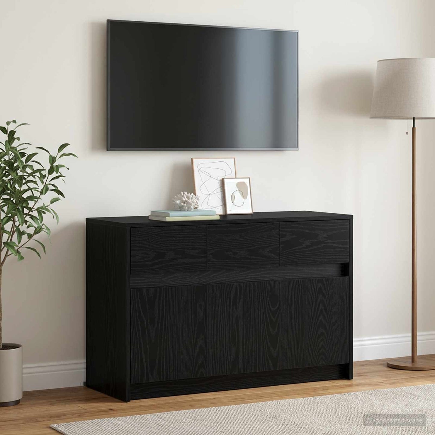 TV Cabinet 91 x 34 x 61 cm Black Oak Engineered Wood