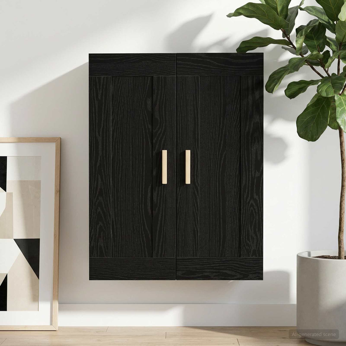Wall Cabinet Wall-Mounted Black oak 69.5 x 34 x 90 cm