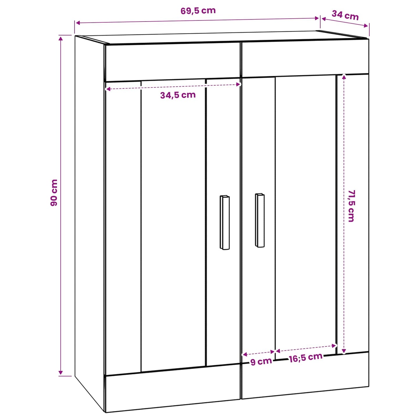 Wall Cabinet Wall-Mounted Black oak 69.5 x 34 x 90 cm