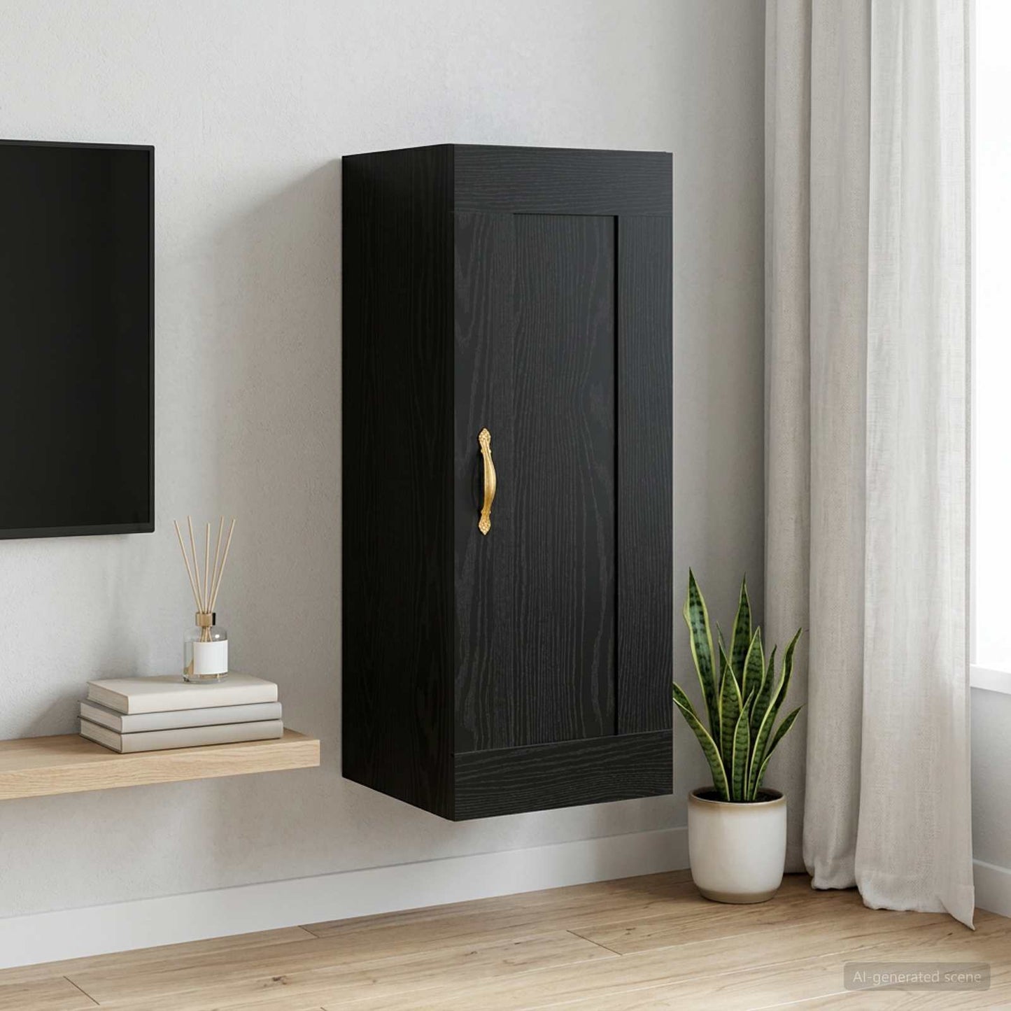 Wall Cabinet Black Oak 34.5 x 34 x 90 cm Engineered Wood