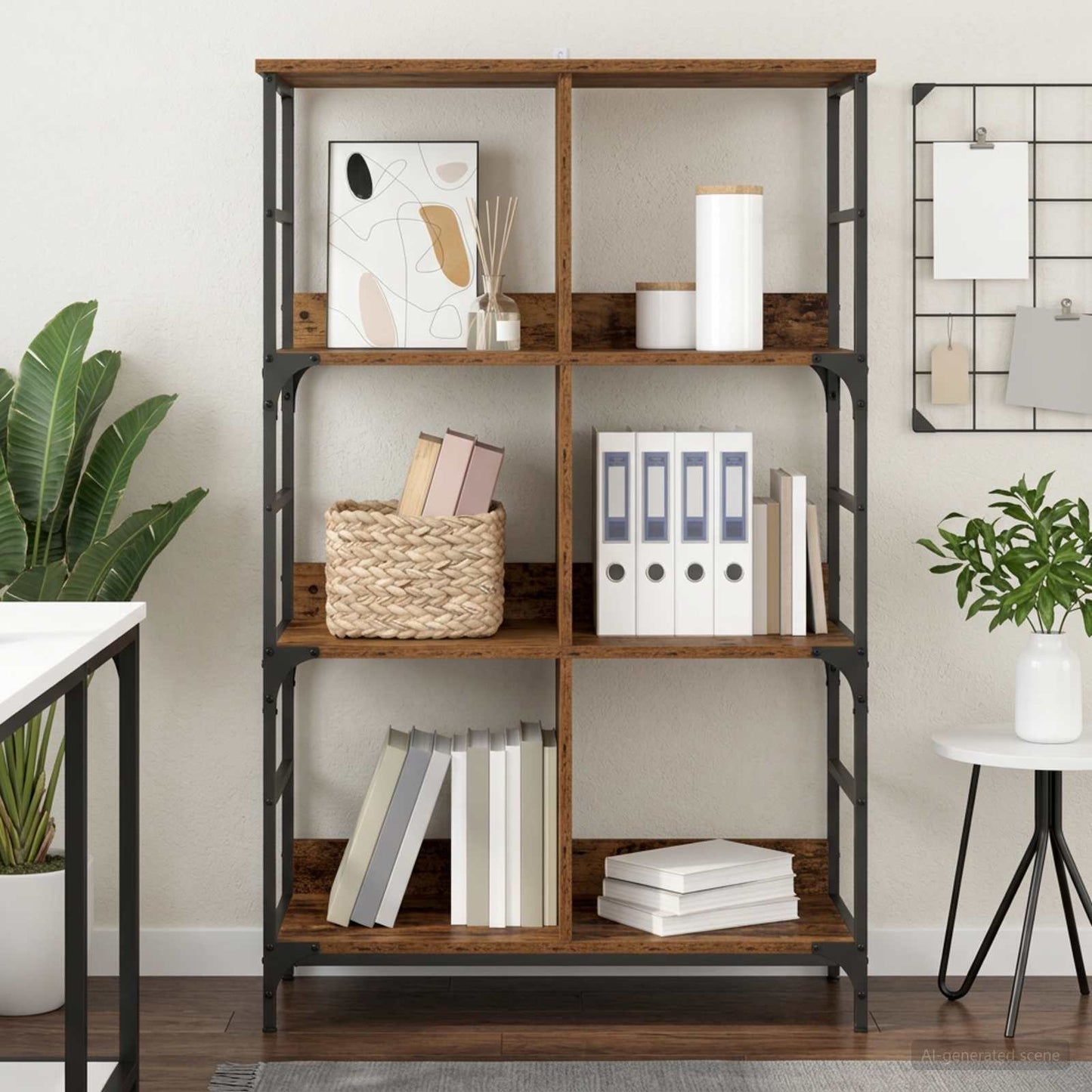 Bookshelf 4-Tier 78.5 x 33 x 117.5 cm metal PB Old wood