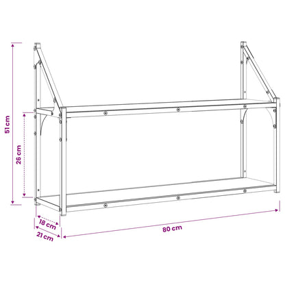 Wall Shelf Wall-Mounted Black oak 80 x 21 x 51 cm metal PB
