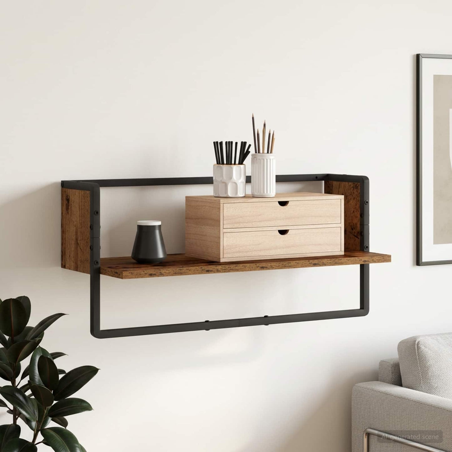 Wall Shelf Wall-Mounted Old wood 65 x 25 x 30 cm metal PB