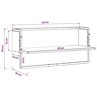 Wall Shelf Wall-Mounted Old wood 65 x 25 x 30 cm metal PB
