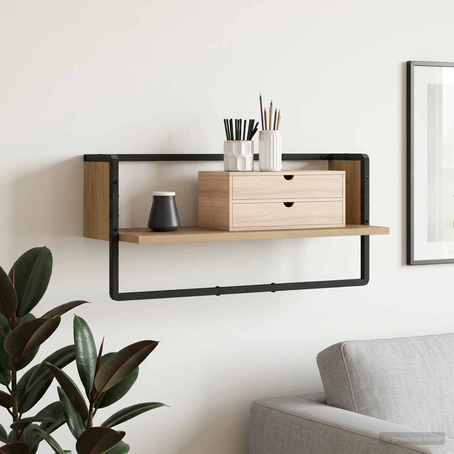 Wall Shelf Wall-Mounted Artisan oak 65 x 25 x 30 cm metal PB