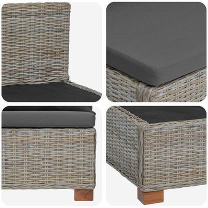 Middle Sofa with Cushions GENDT Natural Rattan Kubu Grey