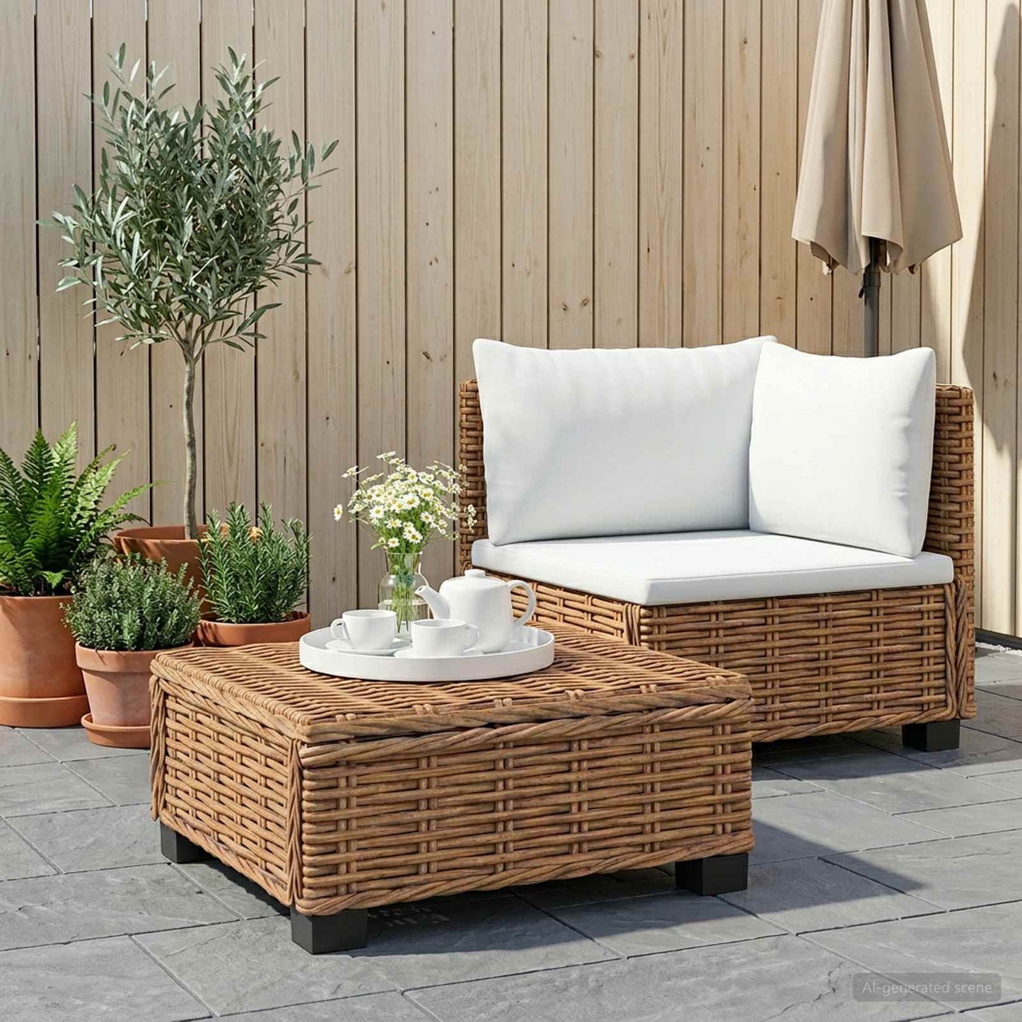 2 pcs Rattan Lounge Set with Cushions GENDT Natural Rattan
