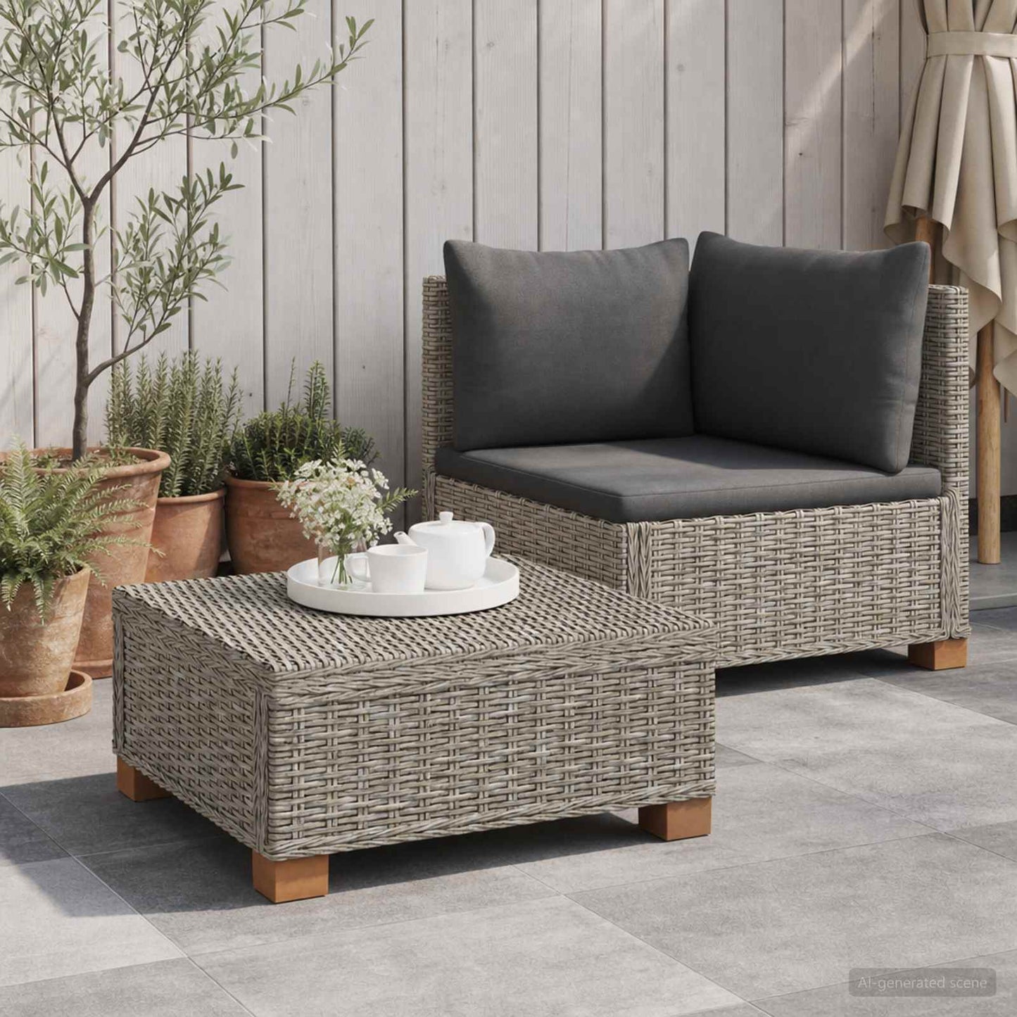2 pcs Rattan Lounge Set with Cushions GENDT Natural Rattan