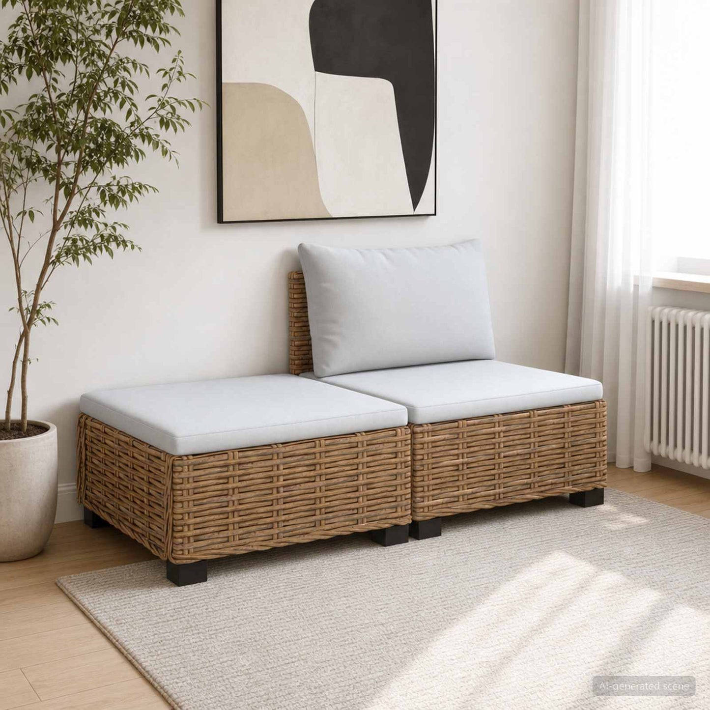 2 pcs Rattan Lounge Set with Cushions GENDT Natural Rattan