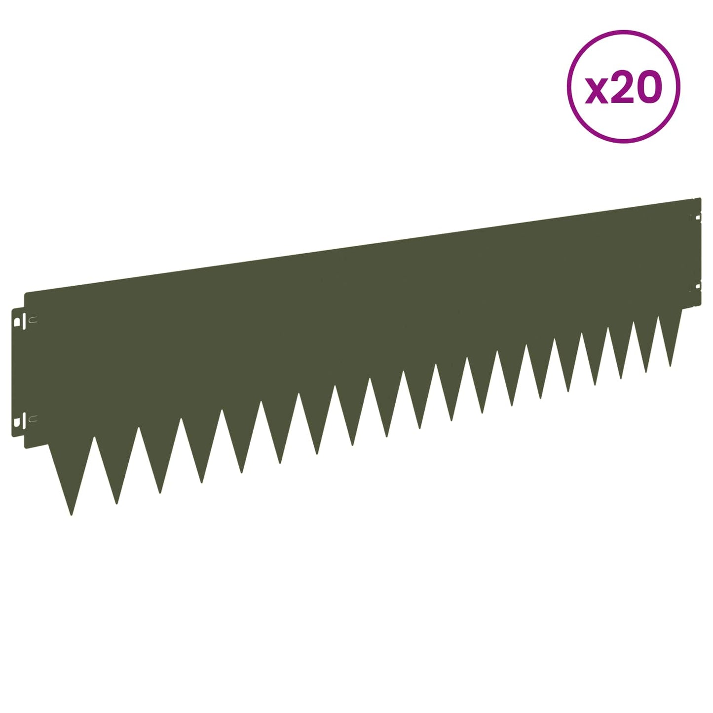 Lawn Edging 20 pcs 103 x 25 cm metal Olive Green