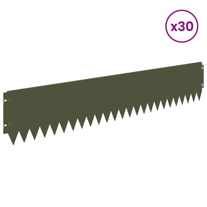 Lawn Edging 30 pcs 103 x 20 cm Steel Olive Green